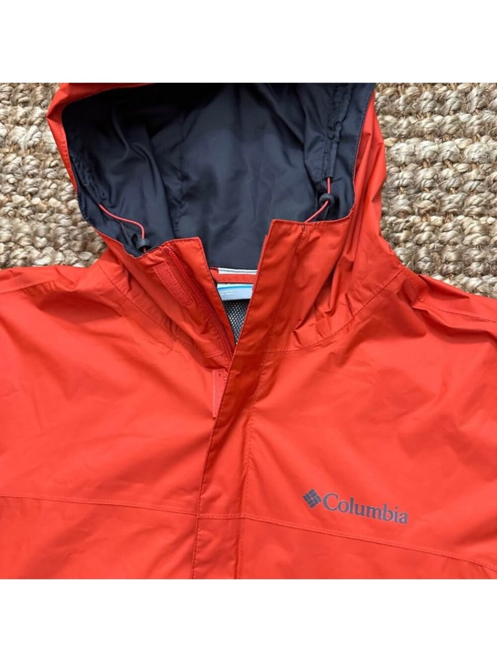 Columbia Mens Orange Black Hooded Rain Jacket Windbreaker Outdoor Coat (Large)